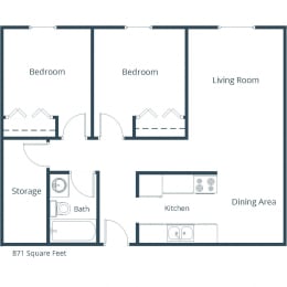 Woodland Apartments | Two Bedroom Floor Plan A