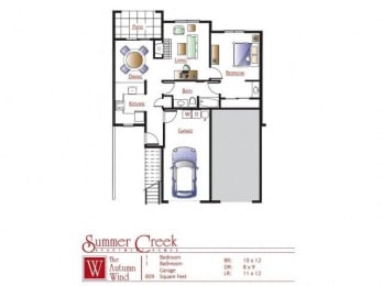 a floor plan of a house with bedrooms and a garage