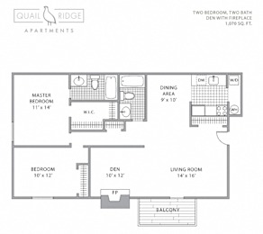 Floor Plan  2 bed 2 bath B at Quail Ridge, New Jersey