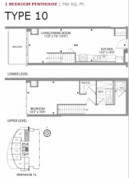 One bedroom, one bathroom apartment layout at Cityview Apartments in Brampton, ON