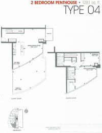 Two bedroom, two bathroom apartment layout at Cityview Apartments in Brampton, ON