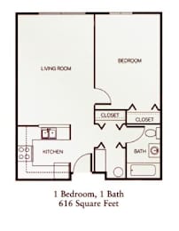 Bright and spacious one-bedroom apartment at Park View at Randallstown featuring wall-to-wall carpeting, large closets, and abundant natural light—designed for comfortable senior living.