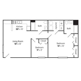  Floor Plan 2 Bedroom Apartment