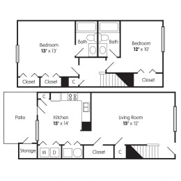  Floor Plan 2 Bedroom Townhome