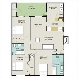 THE MALLARD Floor Plan at Huntington Apartments, Morrisville, 27560