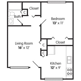  Floor Plan One Bedroom Apartment