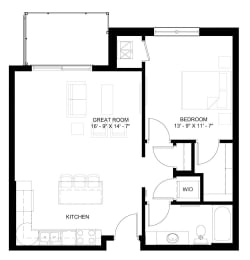 The Adams 1-bedroom floor plan layout