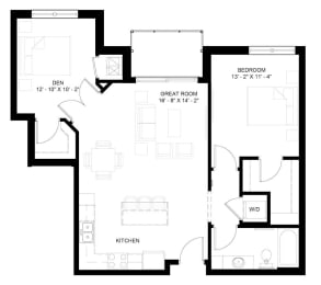 The Atlas with Den 1-bedroom floor plan