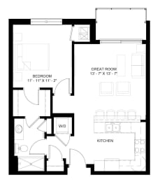 The Glacier 1-bedroom floor plan layout