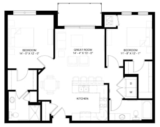 The Princeton 2-bedroom floor plan layout