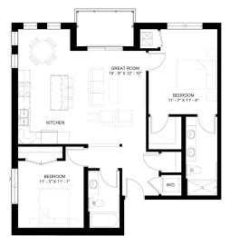 The Charleston 2-bedroom floor plan layout