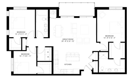 The Vermilion 3-bedroom floor plan layout