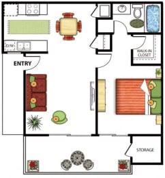 floor plan of a one bedroom one bath apartment