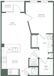 1 Bed 1 Bath A1/A1ST/A1Alt Floor Plan at The Baldwin at St. Paul Square, San Antonio
