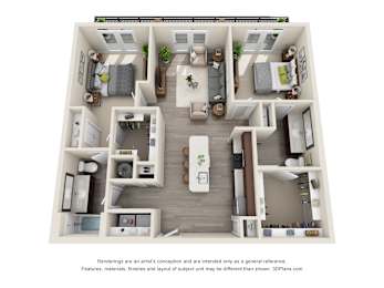 2 Bed 2 Bath B2/B2ST Floor Plan at The Baldwin at St. Paul Square, Texas