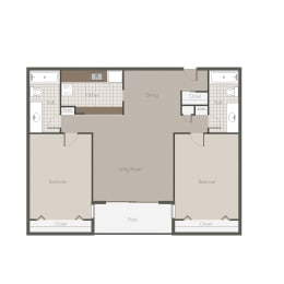 Kalahari 2BR/BH 1,003 Sq.Ft. Floor plan at Desert Creek, New Mexico, 87107