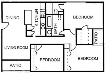 Arabian 2BR 1,264 Sq.Ft. Floor plan for Desert Creek, Albuquerque, NM