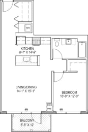 One Bedroom a4 Floor Plan at One 333, Illinois, 60605