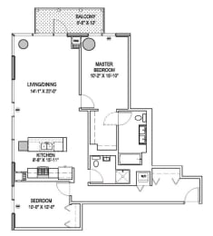 Two Bedroom b7 Floor Plan at One 333, Chicago, Illinois