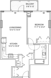 One Bedroom a10 Floor Plan at One 333, Chicago, IL