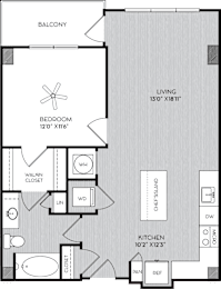 A1a One Bedroom Floor Plan with Balcony at Apartments in Vinings
