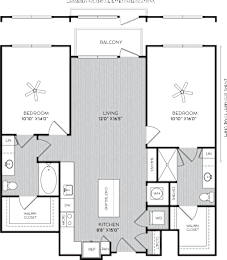 B1d Two Bedroom Floor Plan with Balcony at Apartment Homes For Rent in Vinings, GA
