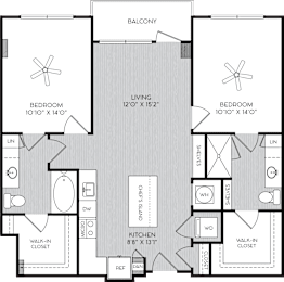 B4 Two Bedroom Floor Plan with Balcony at Apartments in Vinings