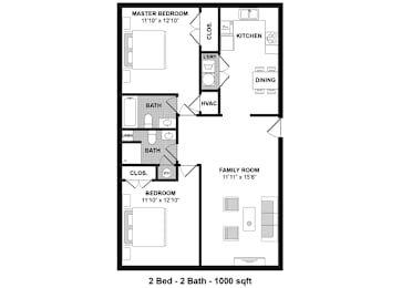 Floor Plan  2 Bed 2 Bath Garden