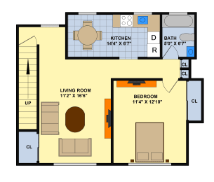 One Bedroom (Upstairs)  Floorplan at Brookwood at Bay Shore in Bay Shore, NY 11706