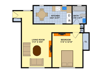 One Bedroom (Downstairs) Floorplan at Brookwood at Bay Shore in Bay Shore, NY 11706