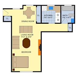 Studio (Downstairs) Floorplan  at Brookwood at Bay Shore in Bay Shore, NY 11706