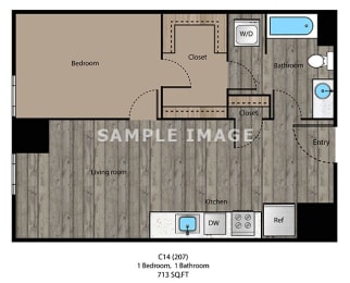 1 Bedroom 1 Bathroom Floor Plan at 3707 Motor Avenue, Los Angeles