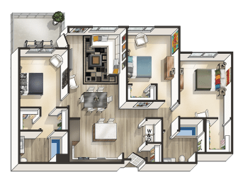 L - 3 Bedroom 2 Bath Floor Plan Layout - 1449 Square Feet at MODE, San Mateo, CA, 94403