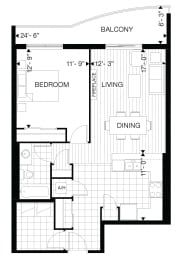 Floor Plan  Juliana Place Apartments 1 bedroom + 1 bathroom apartment floor plan in Woodstock, ON