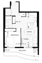Floor Plan  Juliana Place Apartments 1 bedroom + 1 bathroom apartment floor plan in Woodstock, ON
