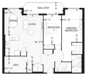 Floor Plan  Juliana Place Apartments 2 bedroom + 2 bathroom apartment floor plan in Woodstock, ON