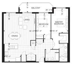 Floor Plan  Juliana Place Apartments 2 bedroom + 2 bathroom apartment floor plan in Woodstock, ON