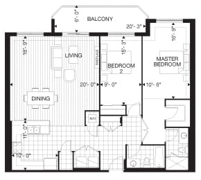 Floor Plan  Floor plan of 2 Bed, 2 Bath