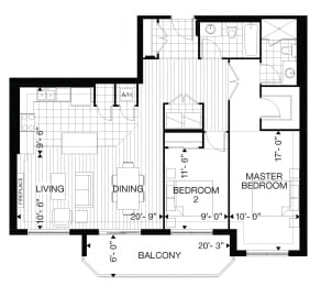 Floor Plan  Juliana Place Apartments 2 bedroom + 2 bathroom apartment floor plan in Woodstock, ON