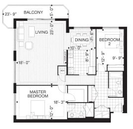 Floor Plan  Juliana Place Apartments 2 bedroom + 2 bathroom apartment floor plan in Woodstock, ON