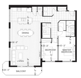 Floor Plan  Juliana Place Apartments 2 bedroom + 2 bathroom apartment floor plan in Woodstock, ON