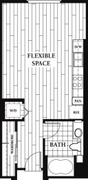 A 532 Sq. Ft. Floor plan at Trio Apartments, Pasadena, 91101