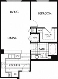 F 707 Sq. Ft. Floor plan at Trio Apartments, Pasadena, CA, 91101