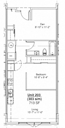  Floor Plan One Bedroom + Den