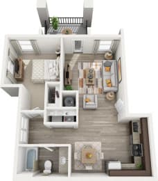 1 bedroom 1 bath  THE ATHENS Floor Plan at Century Autumn Wood Apartments, Murfreesboro, 3712