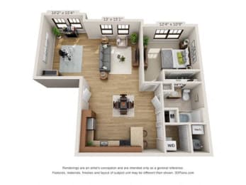 Floor Plan Brownstone One Bedroom with Den