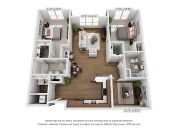  Floor Plan High Rise Two Bedroom with Den