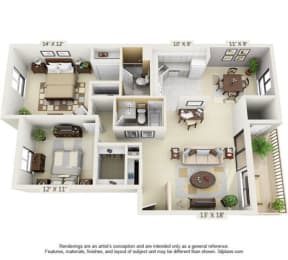  Floor Plan 2 Bedroom The Raleigh