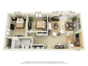  Floor Plan 2 Bedroom, 1 Bath