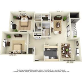  Floor Plan 2 Bedroom, 2 Bathroom Style E